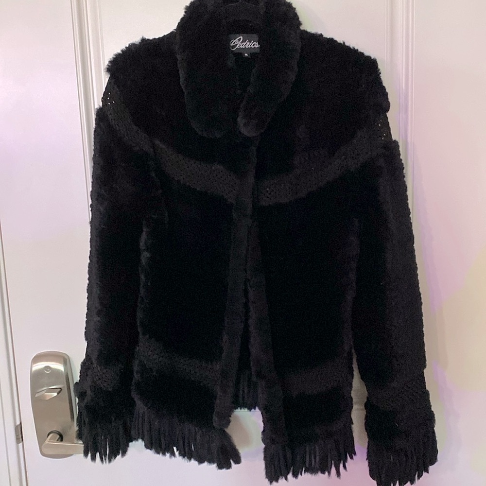 Cedric’s Luxe Collection knitted Rex Fur Jacket Black